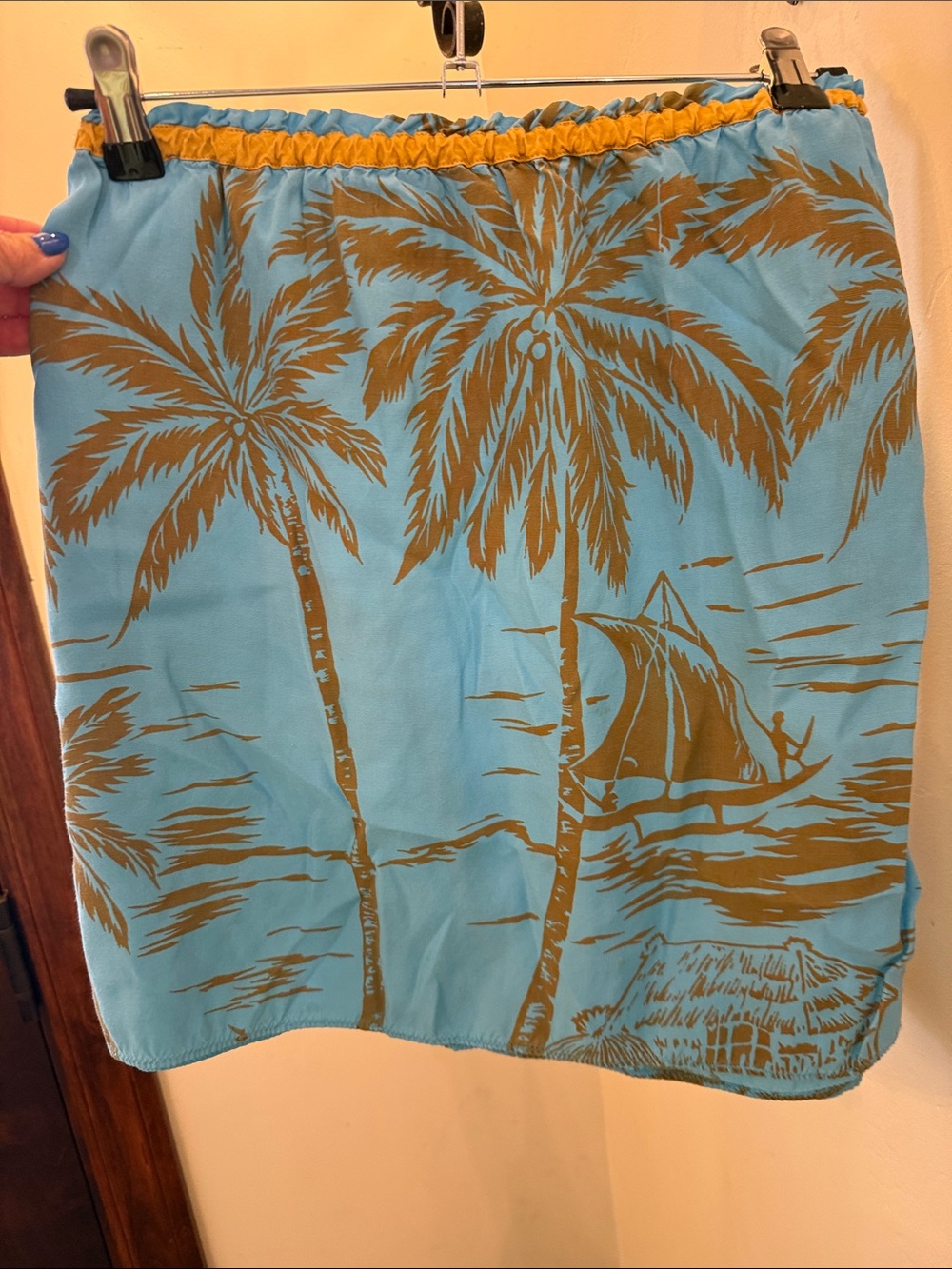 Asymmetrical Blue Tropical Print Skirt with Elastic Waist - Picture 3 of 3